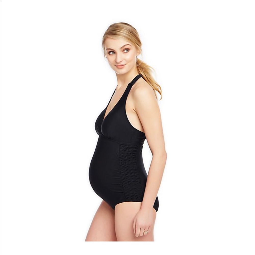 NWT Motherhood Maternity Black Halter Swimsuit L